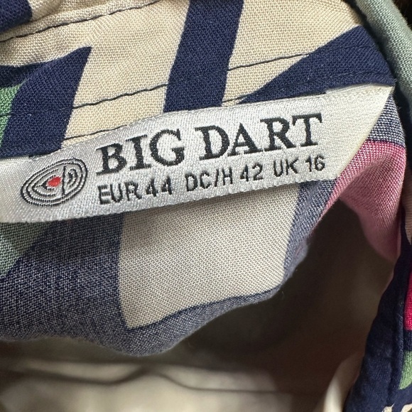 Big Dart Colorful Geometric Button Up Blouse Women's Collared Long Sleeve Sz 12 - Picture 2 of 7